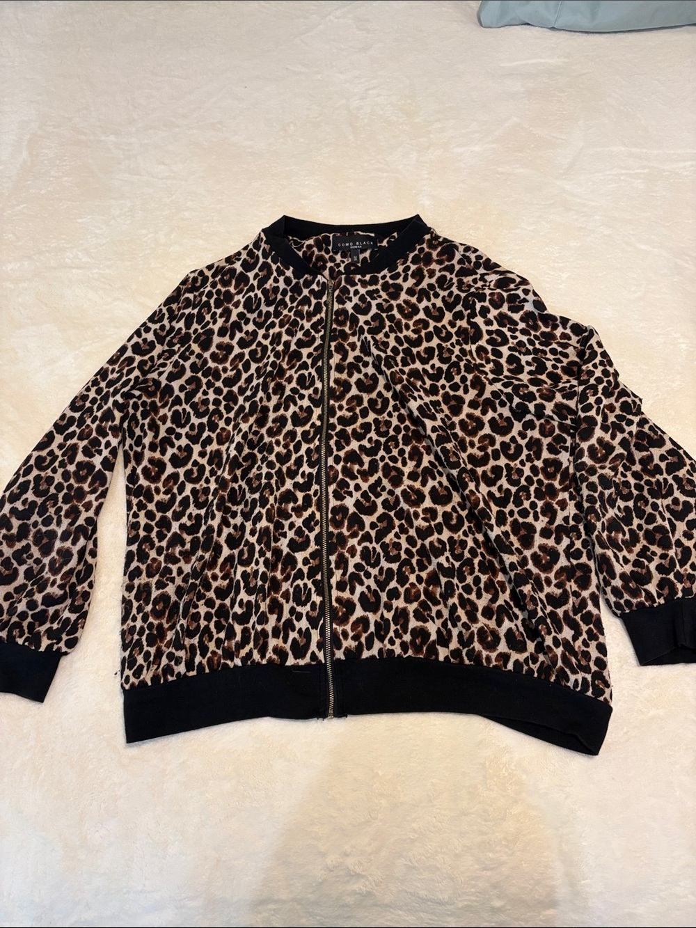 Leopard Print Bomber Jacket with Black Trim - Women